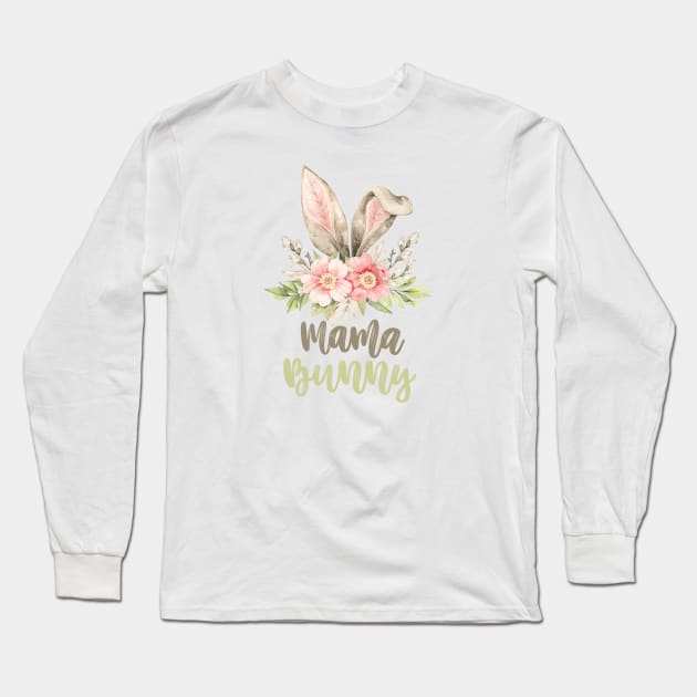 Mama Bunny Watercolor Ears with Flowers Long Sleeve T-Shirt by Patty Bee Shop